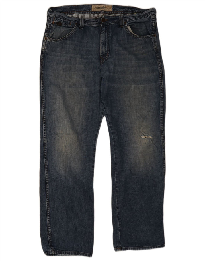 Wrangler Herren Wesley Distressed Straight Jeans W36 L32 Blaue Baumwolle