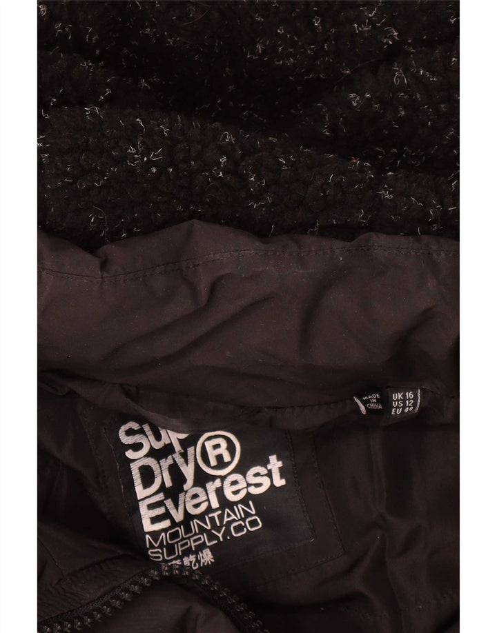 Superdry Damen-Kapuzen-Übergröße, wattierte Jacke, UK 16, Größe L, Schwarz, Polyester