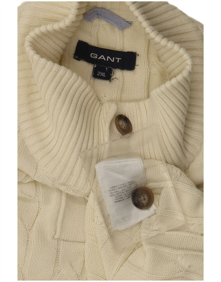 Gant Herren-Pullover mit Knopfkragen, 2XL, cremefarbene Baumwolle