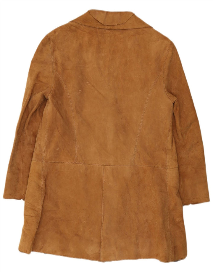 Vintage Damen Wildleder 3-Knopf-Blazerjacke UK 12 Mittelbeige