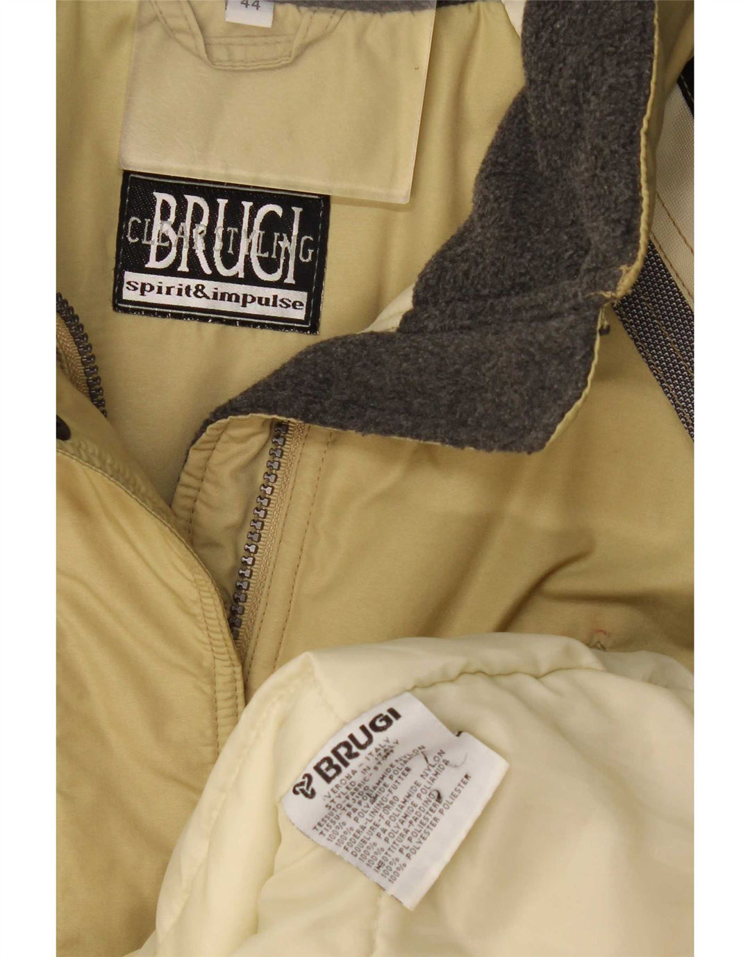 Brugi Damen-Skijacke in Übergröße, IT 44, mittelbeigefarbenes Colourblock-Polyamid