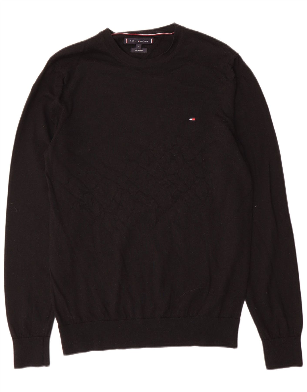 Tommy Hilfiger Herren-Pullover mit Rundhalsausschnitt, groß, schwarze Wolle