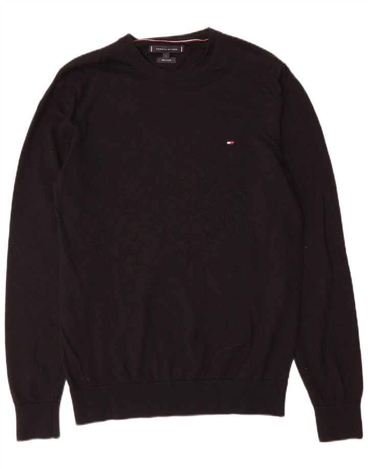 Tommy Hilfiger Herren-Pullover mit Rundhalsausschnitt, groß, schwarze Wolle