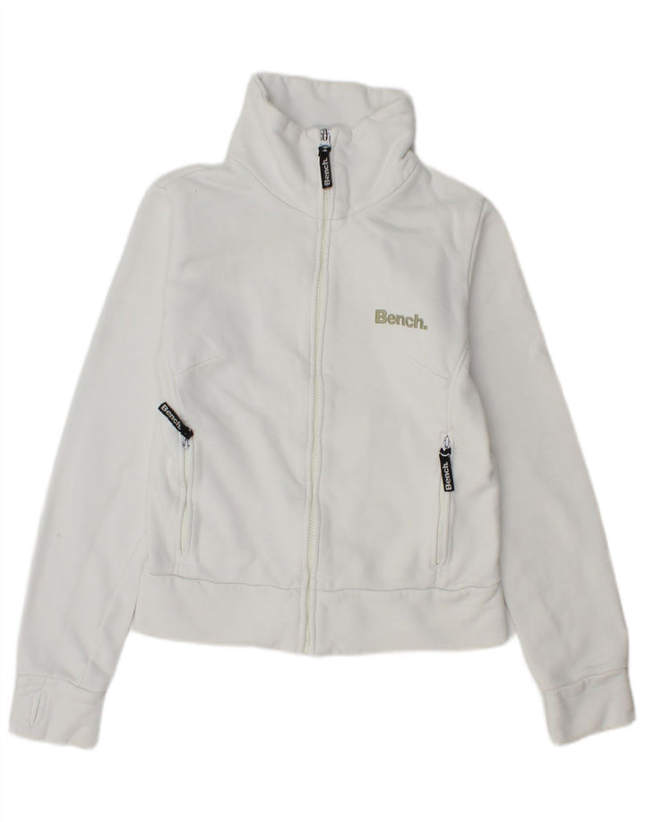 Bench Womens Crop Graphic Trainingsanzug Top Jacke UK 10 Small Weiße Baumwolle