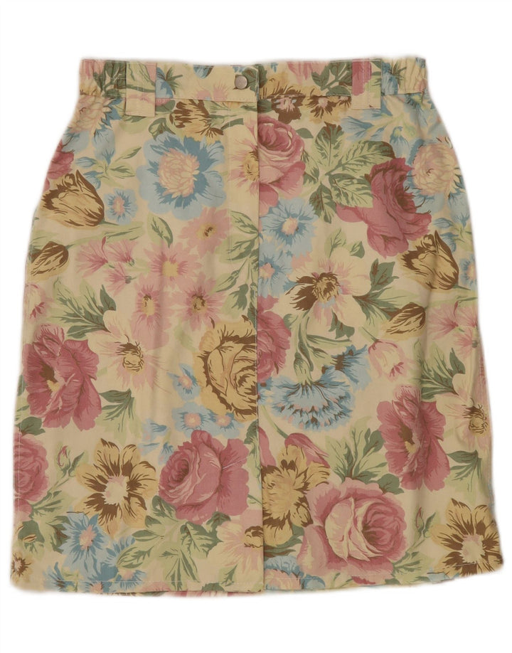 VINTAGE Gerader Rock mit hoher Taille für Damen W30 Mittelgelb geblümt