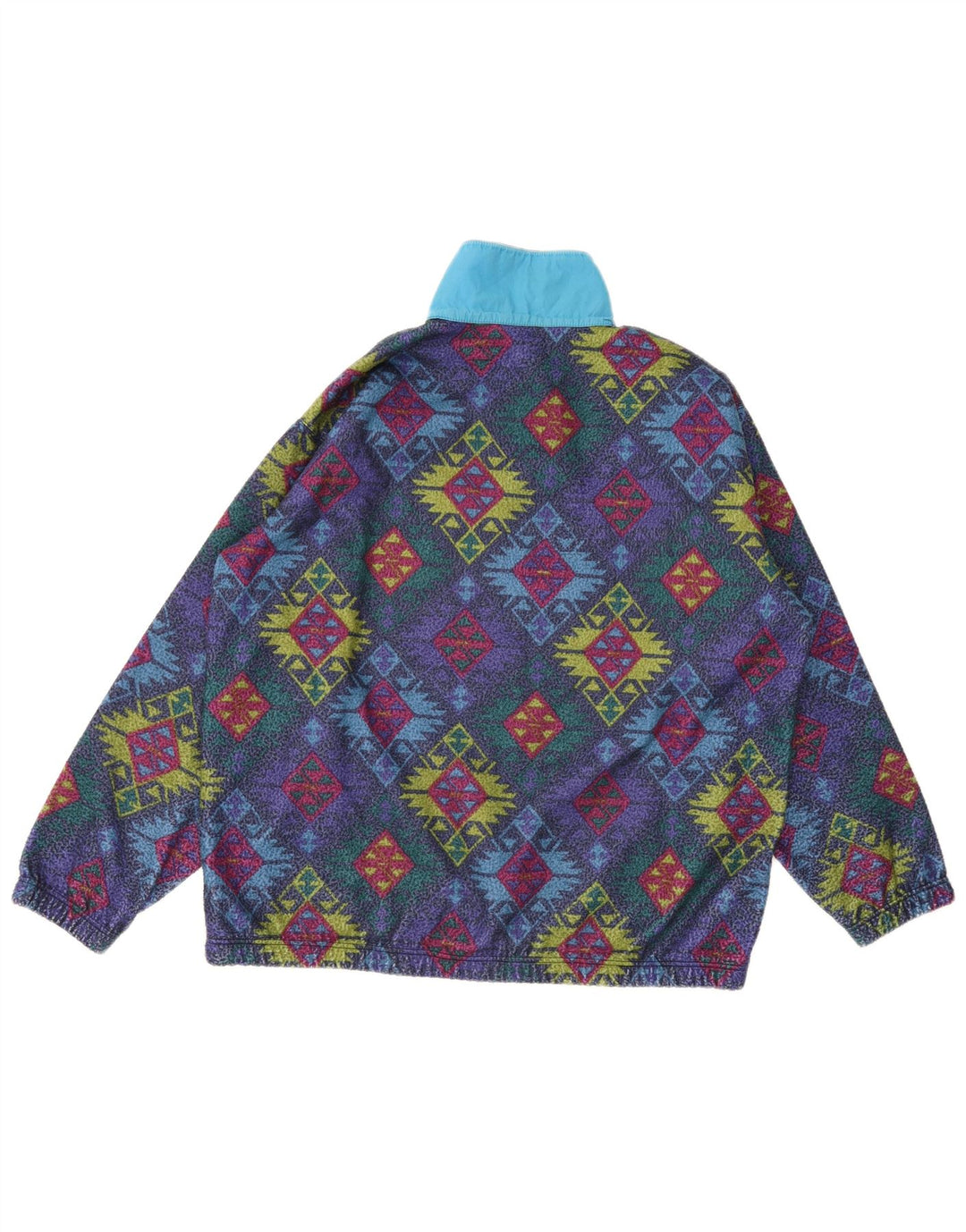 Vintage Herren-Fleecepullover mit Knopfkragen, XL, mehrfarbig, geometrisch