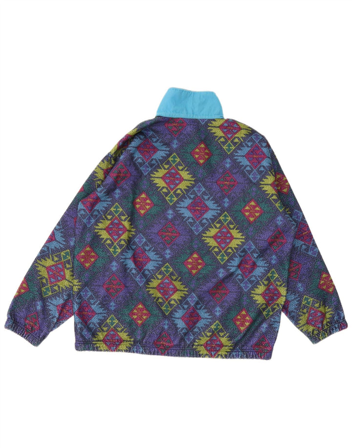 Vintage Herren-Fleecepullover mit Knopfkragen, XL, mehrfarbig, geometrisch
