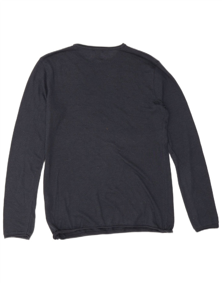 Zara Herren-Pullover mit Rundhalsausschnitt, Größe S, marineblaue Baumwolle
