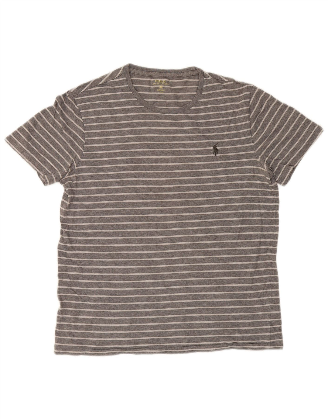Polo Ralph Lauren Herren-T-Shirt-Oberteil aus mittelgrauer, gestreifter Baumwolle