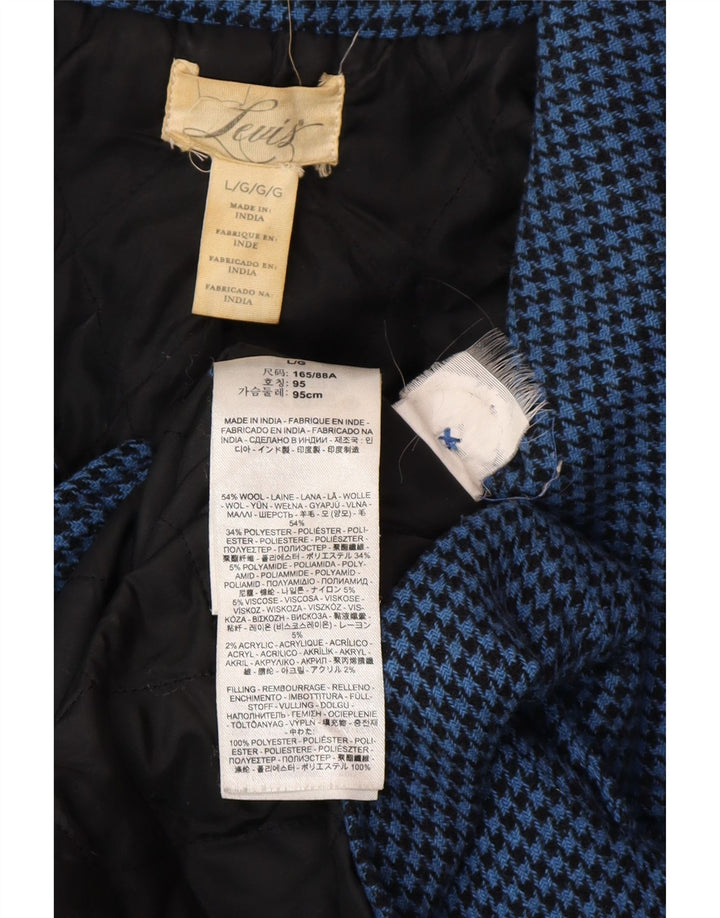 LEVI'S Zweireihiger Damenmantel UK 16 Große blaue Hahnentrittwolle