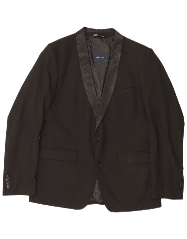 Zara Herren 2-Knopf-Blazerjacke UK 40Groß Schwarz