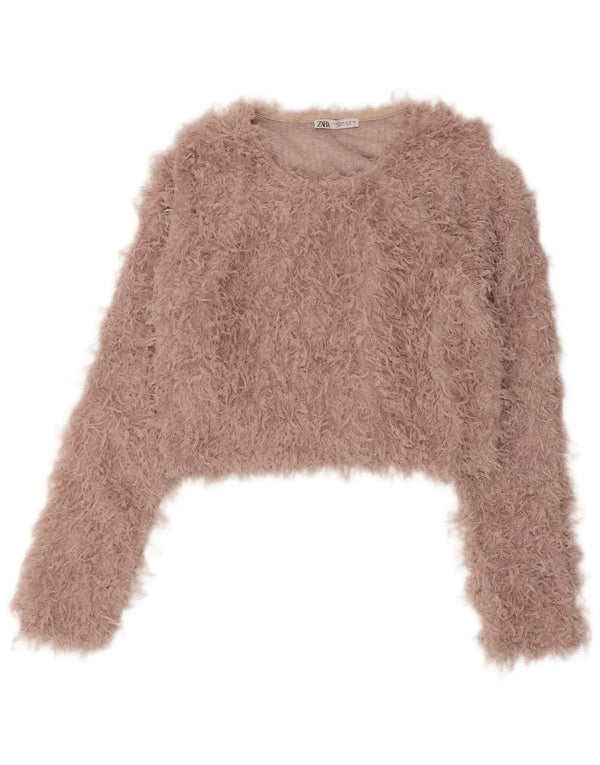 Zara Damen Crop-Pullover mit U-Boot-Ausschnitt, UK 12, Mittelrosa, Polyester