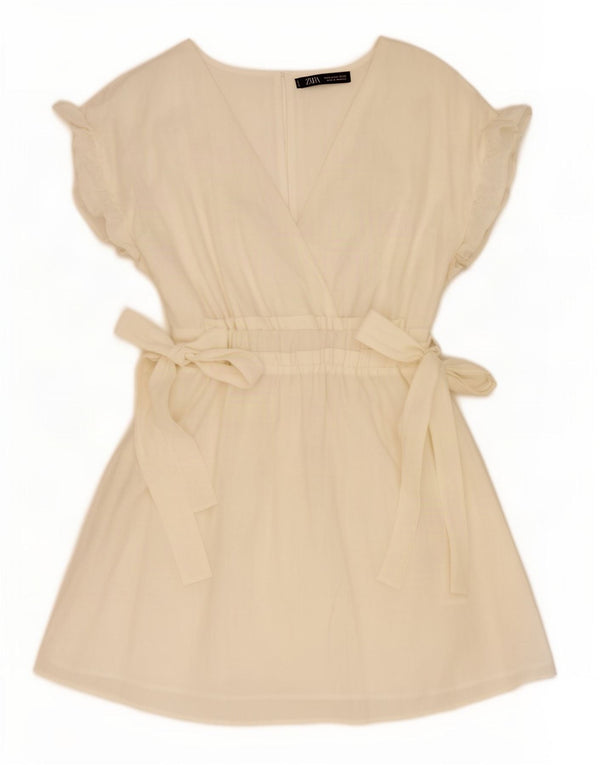 Zara Damen A-Linien-Kleid UK 12 Medium Off White Lyocell