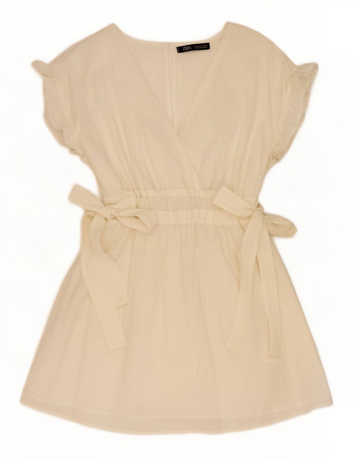 Zara Damen A-Linien-Kleid UK 12 Medium Off White Lyocell
