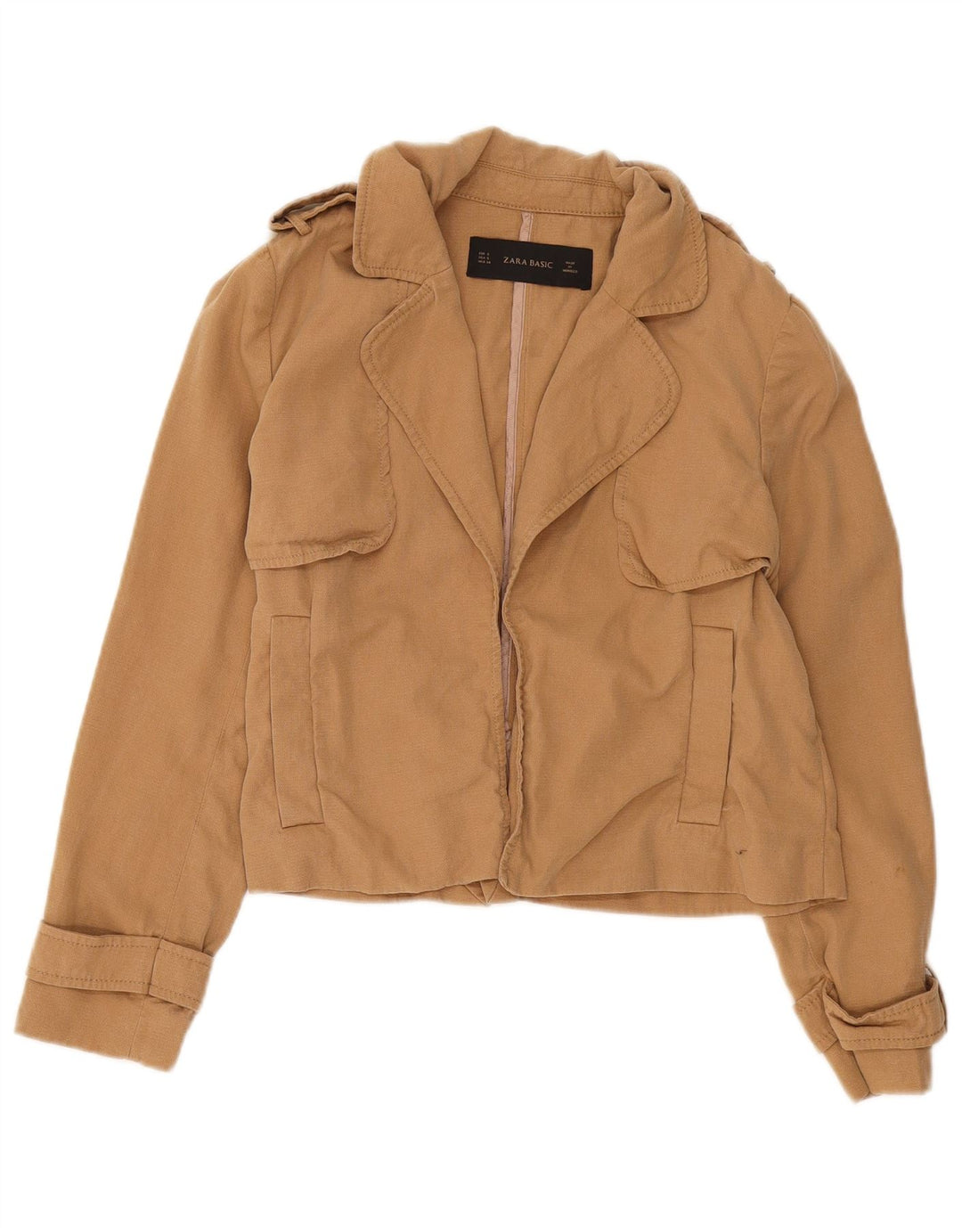 Offene, übergroße Militärjacke für Damen von Zara, UK 10, Small, Beige, Lyocell