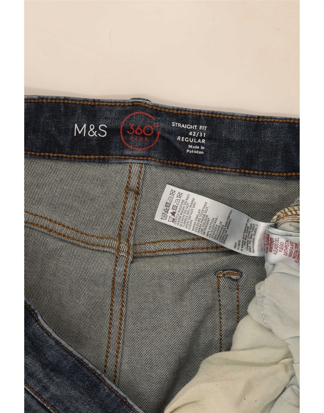 Marks & Spencer Herren Regular Straight Jeans W42 L31 Marineblaue Baumwolle