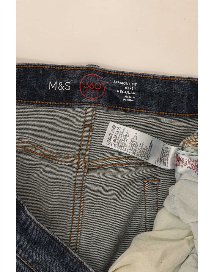 Marks & Spencer Herren Regular Straight Jeans W42 L31 Marineblaue Baumwolle