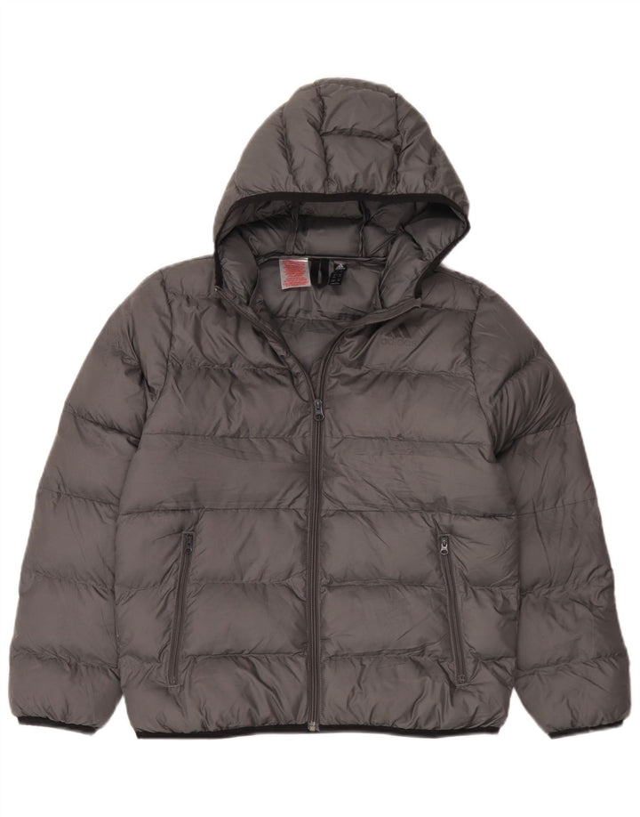 Adidas Jungen wattierte Jacke mit Kapuze, 11–12 Jahre, graues Polyester