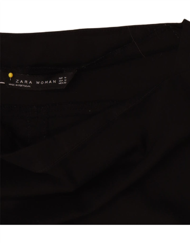 Zara Damen Langarm-Blusenoberteil UK 12 Mittelschwarze Baumwolle