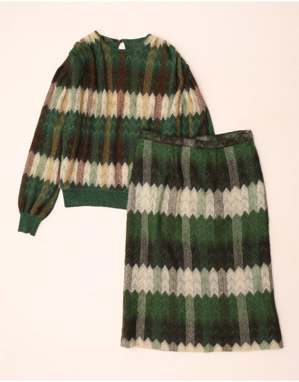 STIZZOLI Damen Strick-2-teiliges Rock-Set UK 12 Medium W28 Grüne Chevron-Wolle