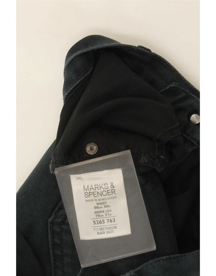 Marks & Spencer Herren Distressed Straight Jeans W34 L31 Schwarze Baumwolle