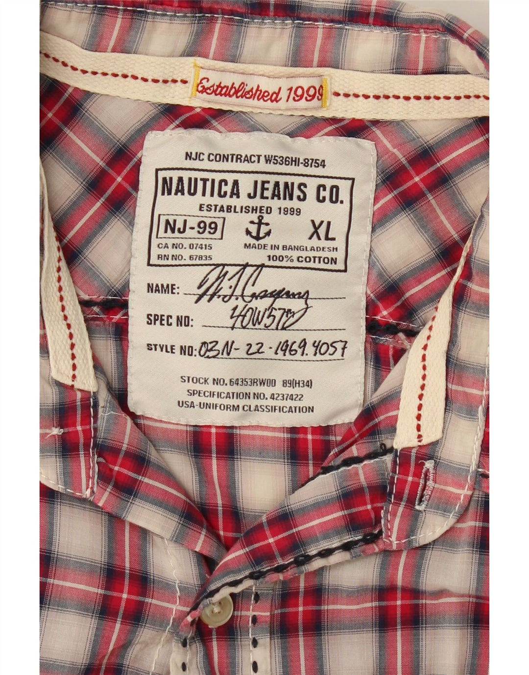 NAUTICA Mens Short Sleeve Shirt XL Red Check Cotton Vintage Nautica and Second-Hand Nautica from Messina Hembry 