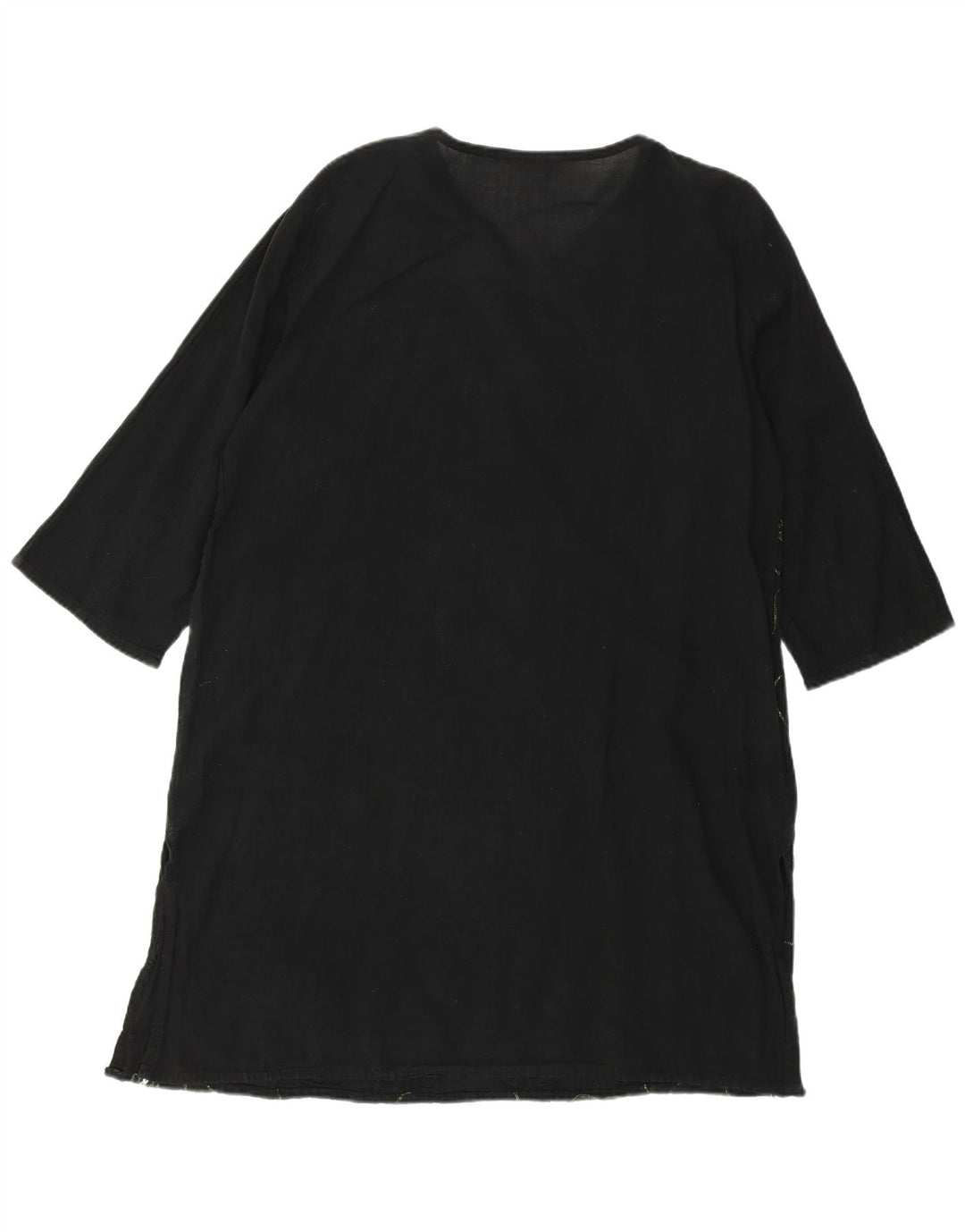 VINTAGE Damen 3/4 Ärmel Tunikakleid UK 18 XL Schwarz geblümt