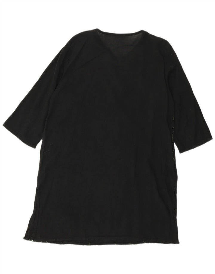 VINTAGE Damen 3/4 Ärmel Tunikakleid UK 18 XL Schwarz geblümt