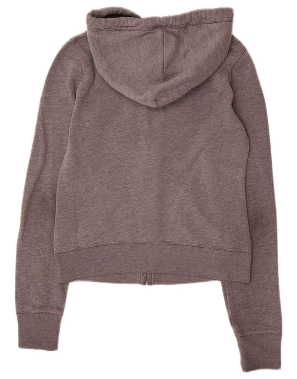 Hollister Womens Crop Graphic Zip Hoodie Pullover UK 6 XS Grau Baumwolle