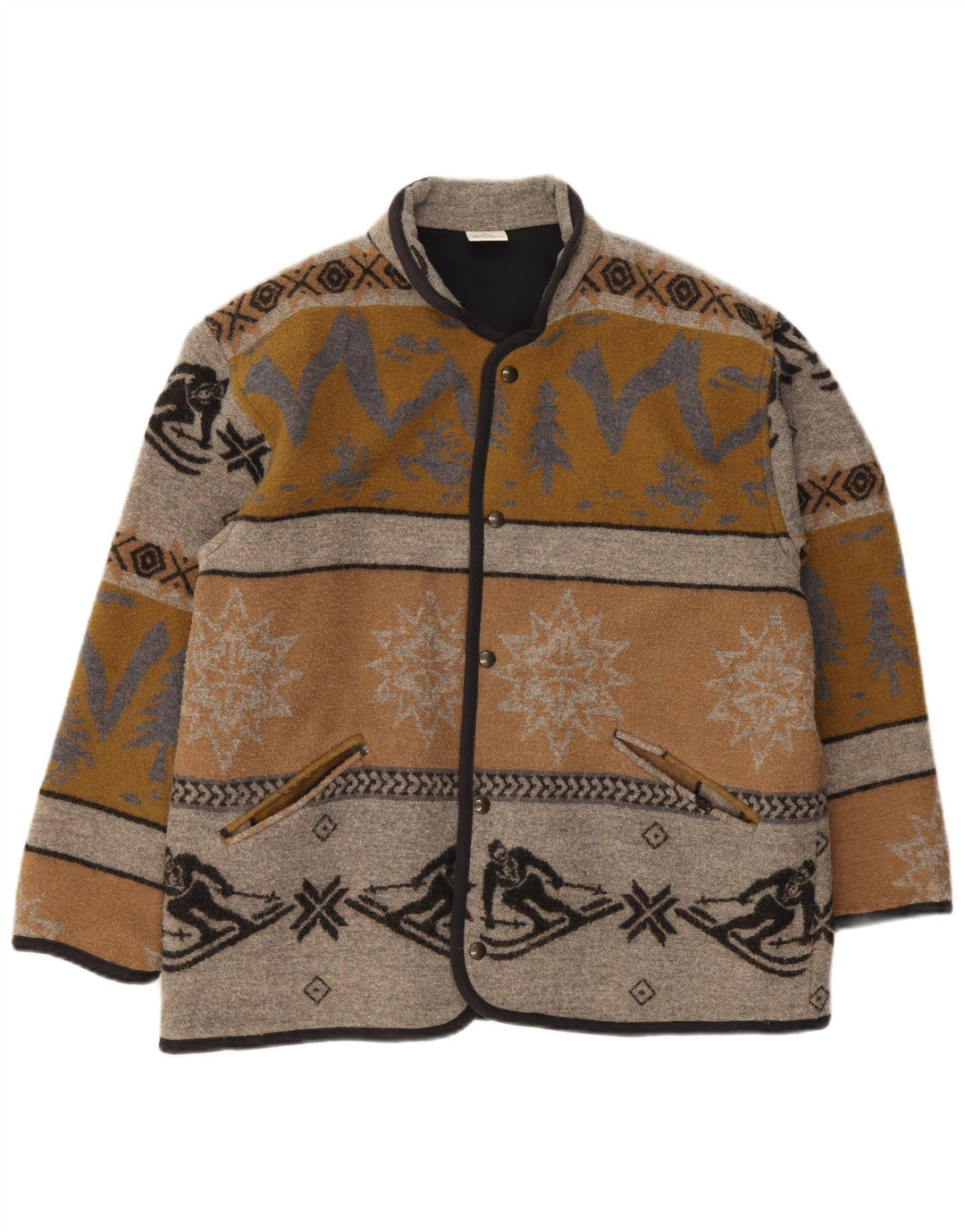 Vintage Herren-Jacke mit normaler Passform, UK 38, mittelbraune geometrische Wolle