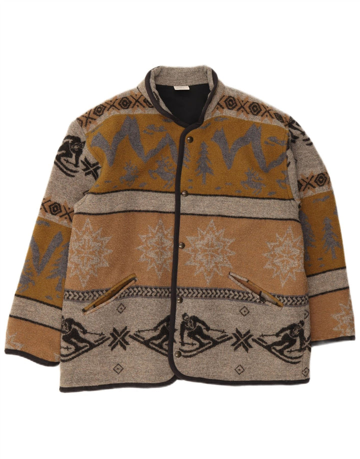 Vintage Herren-Jacke mit normaler Passform, UK 38, mittelbraune geometrische Wolle