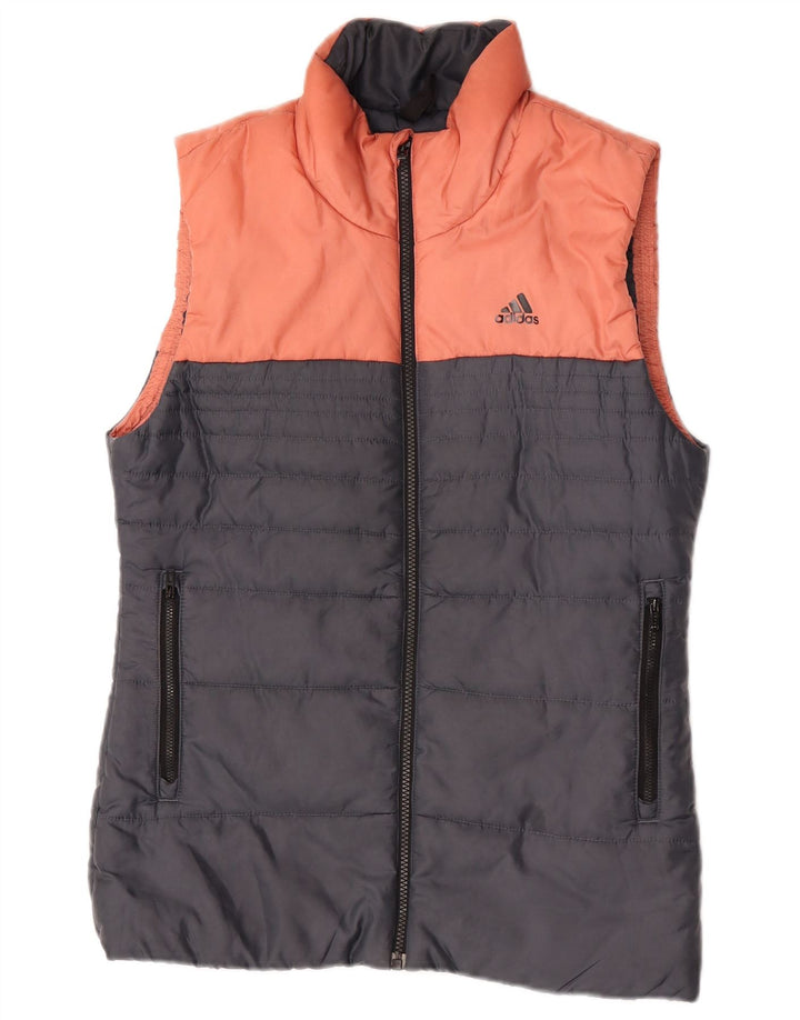 Adidas Damen Wattierte Weste UK 10 Small Graues Colourblock-Polyester