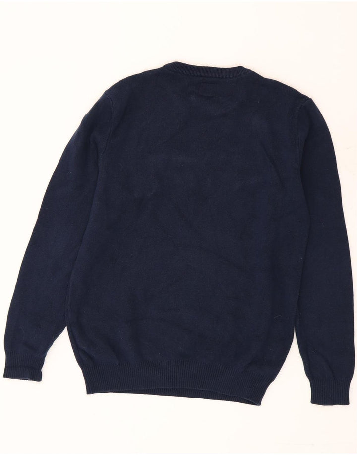 Guess Herren-Pullover mit grafischem Rundhalsausschnitt, mittlere marineblaue Baumwolle