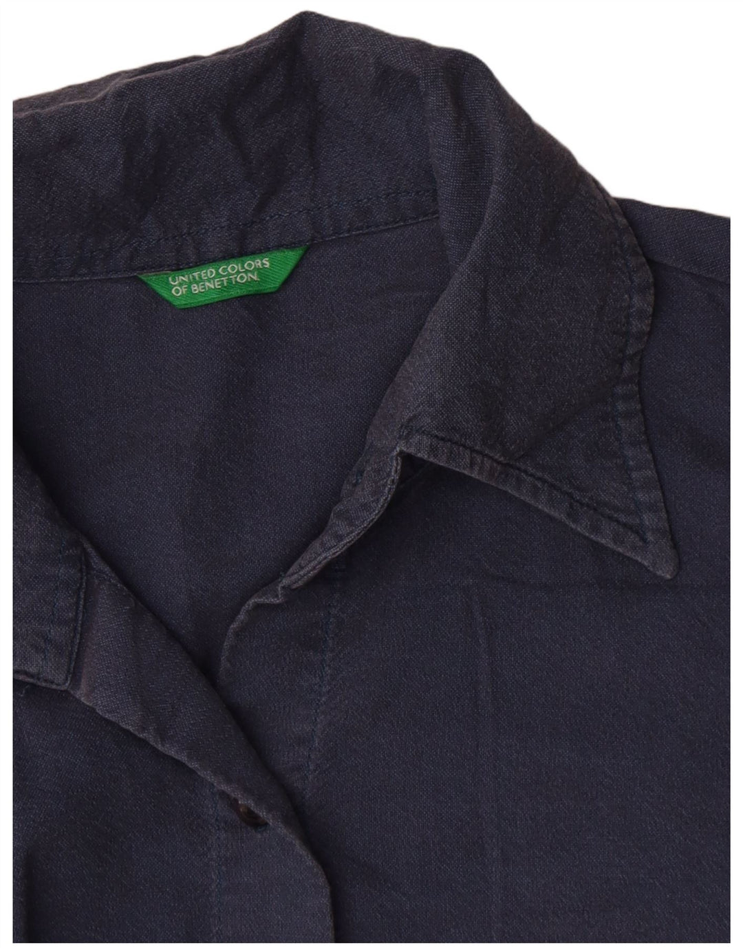 Benetton Damenhemd UK 10 Small Marineblaue Baumwolle