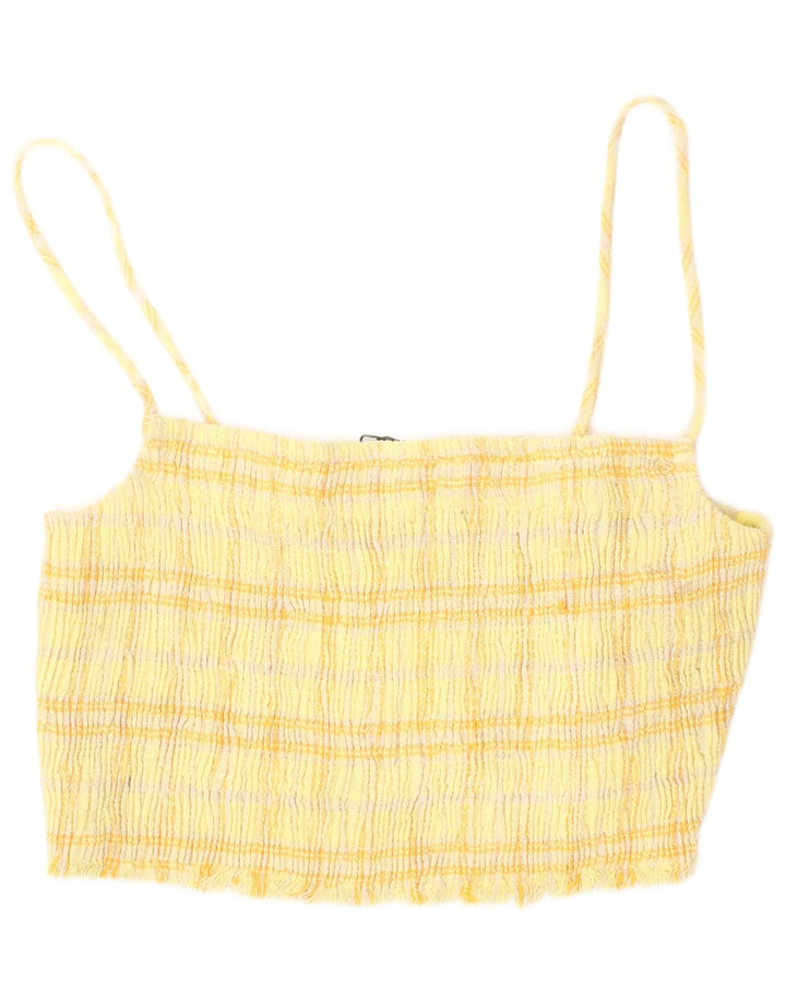 Zara Damen Crop Top mittelgelb karierte Baumwolle