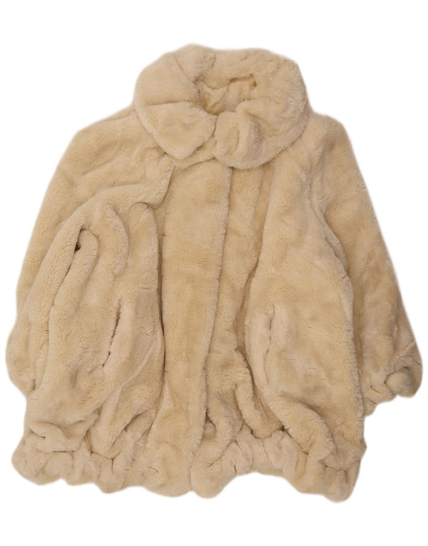 Vintage Damen Kunstfellmantel UK 22 3XL Off White Polyester