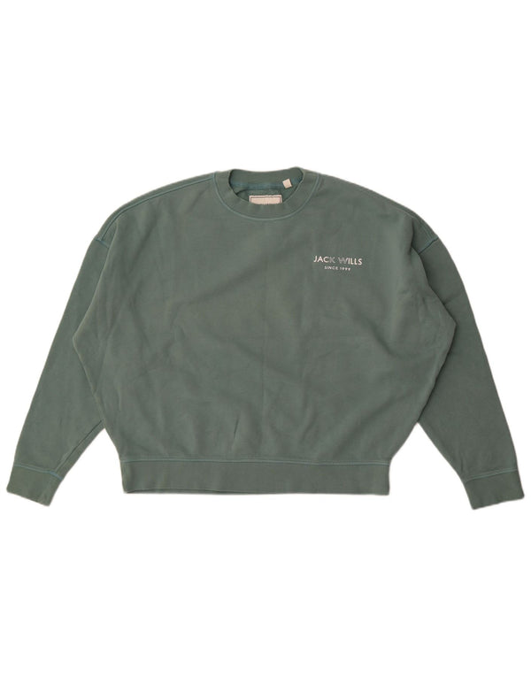 Jack Wills übergroßer Damen-Sweatshirt-Pullover, UK 12, mittelgrüne Baumwolle