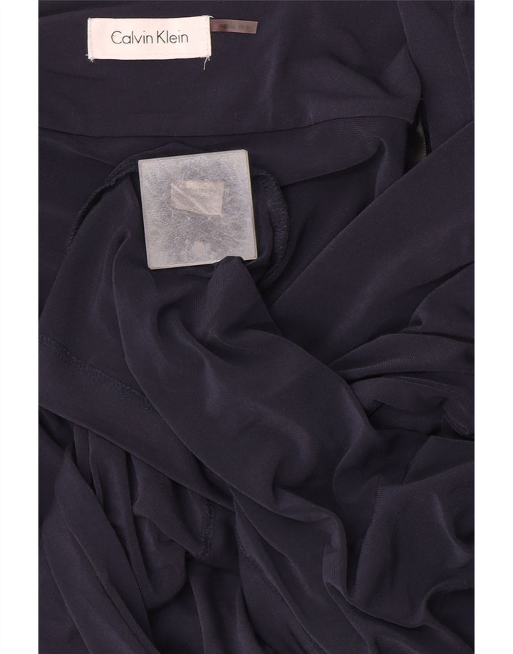 Calvin Klein Damen Langarm-Wickelkleid UK 14 Medium Marineblau Polyester