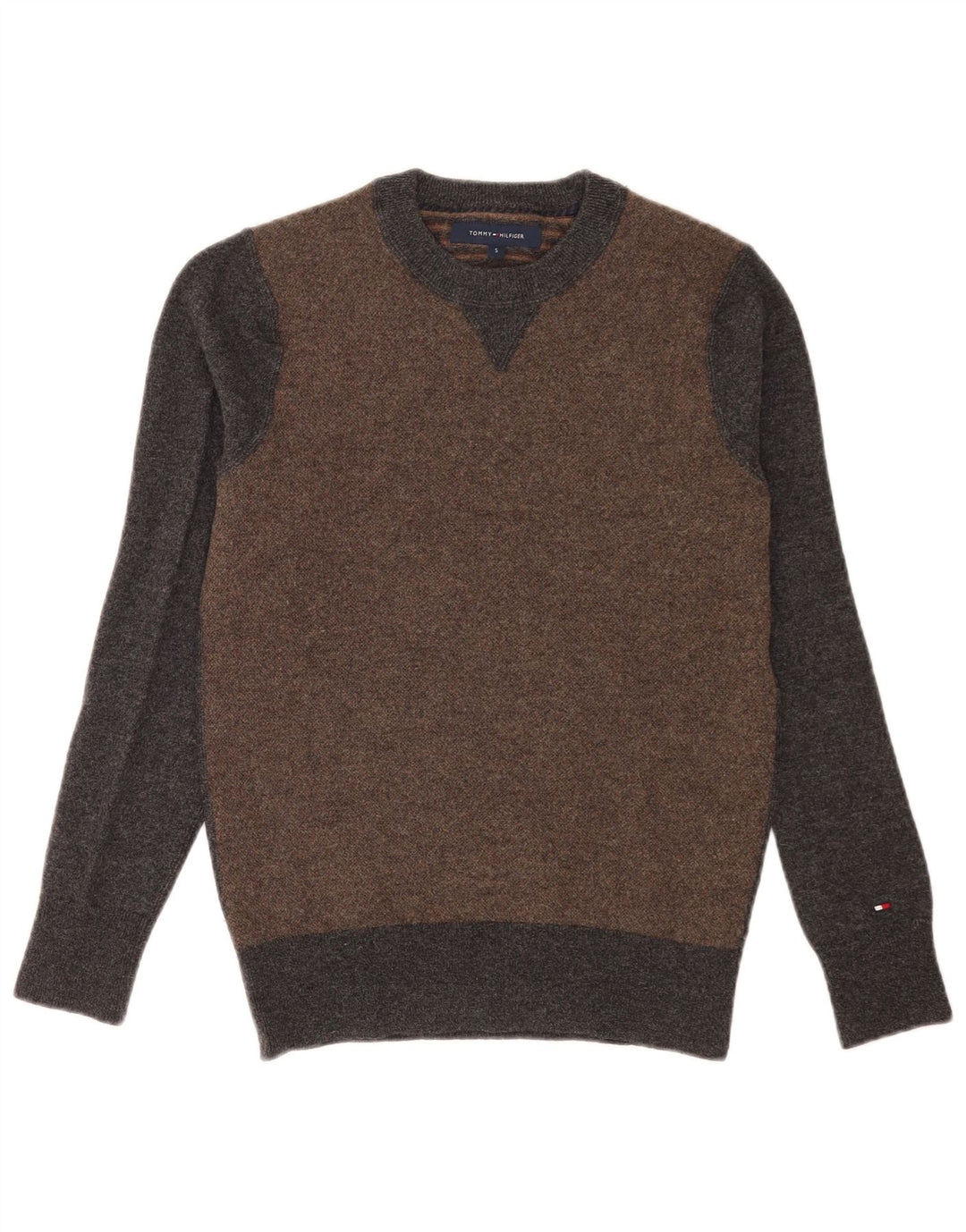 Tommy Hilfiger Herren-Pullover mit Rundhalsausschnitt, Größe S, Grau, Farbblock