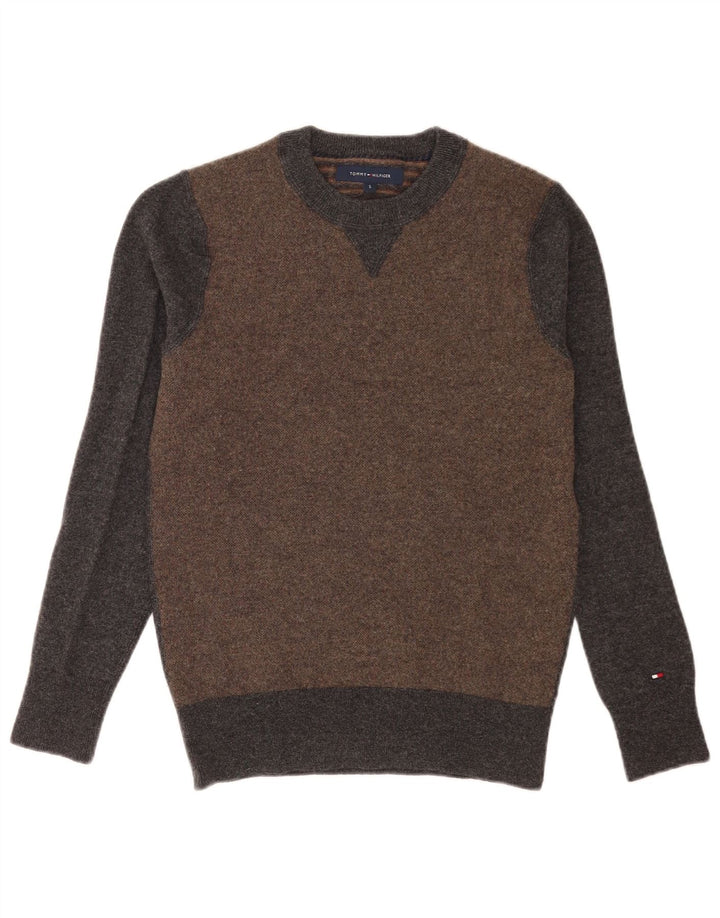 Tommy Hilfiger Herren-Pullover mit Rundhalsausschnitt, Größe S, Grau, Farbblock