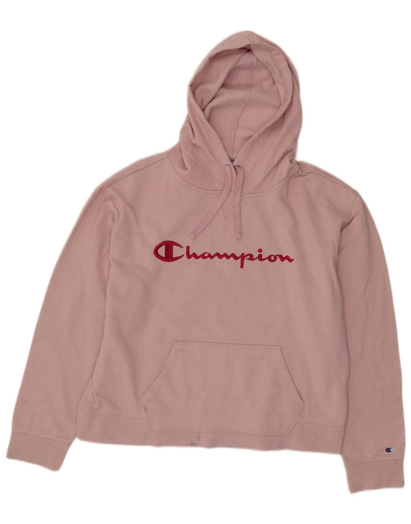 Champion Womens Graphic Hoodie Jumper UK 18 XL Pink Cotton