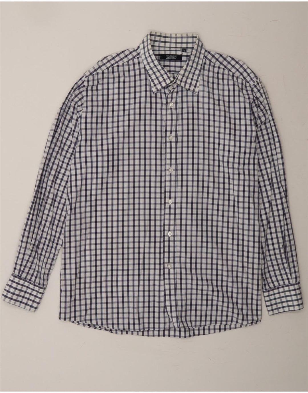 TRUSSARDI Mens Shirt Size 45/46 2XL Blue Check Cotton Vintage Trussardi and Second-Hand Trussardi from Messina Hembry 