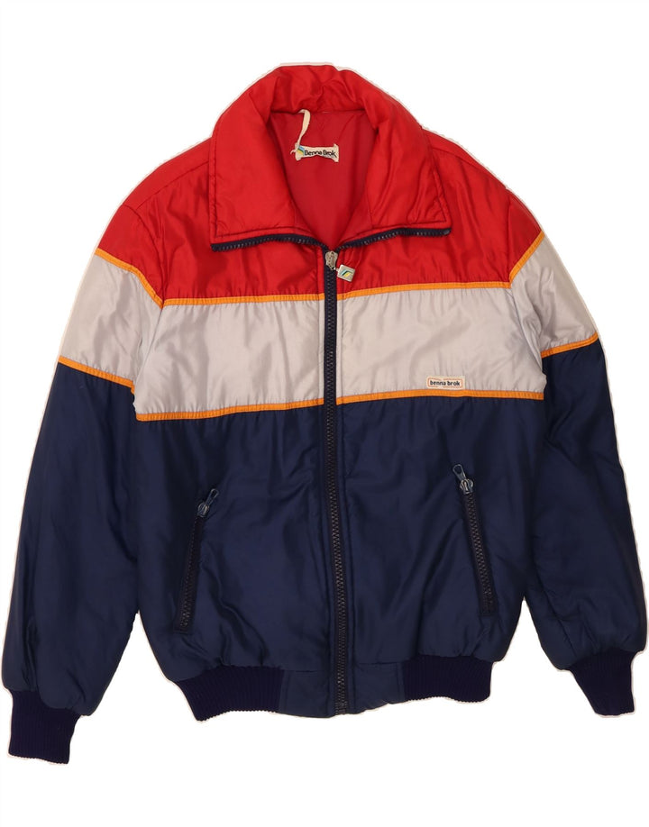 VINTAGE Wattierte Herrenjacke UK 40 Großes mehrfarbiges Colourblock-Polyamid