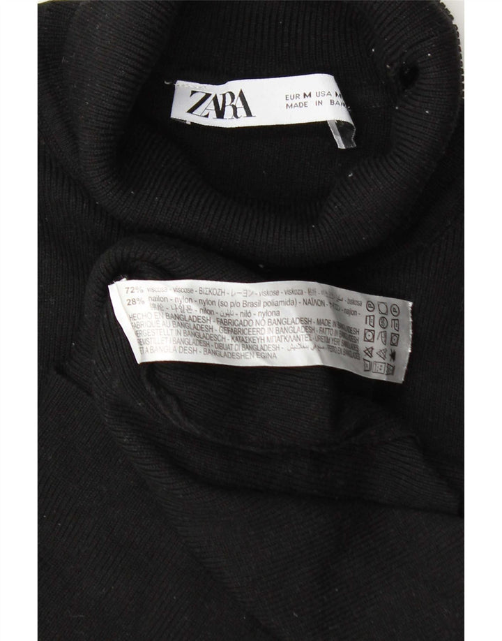 Zara Damen Crop Rollkragenpullover Pullover UK 12 Mittelschwarze Viskose