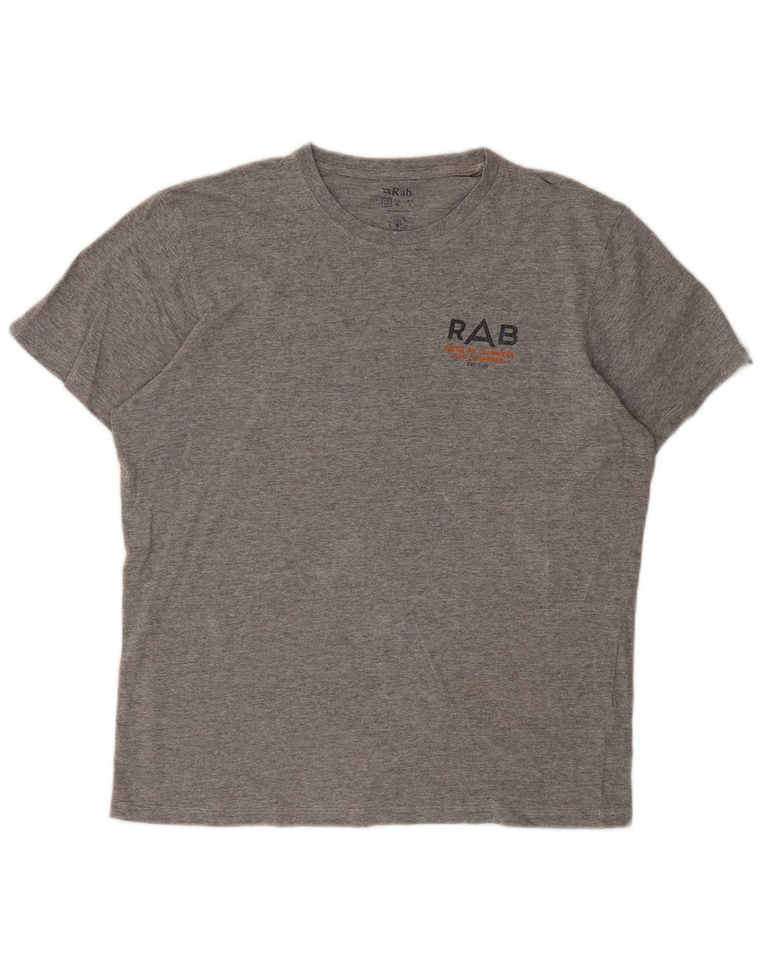 Rab Herren Grafik-T-Shirt-Oberteil aus mittelgrau gesprenkelter Baumwolle