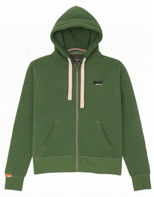 Superdry Herren-Kapuzenpullover mit Reißverschluss, Mittelgrün geflecktes Polyester