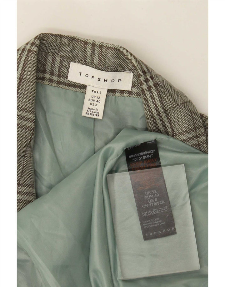 Topshop Damen-Blazer, groß, zweireihig, Gr. 12, mittelgrün kariert