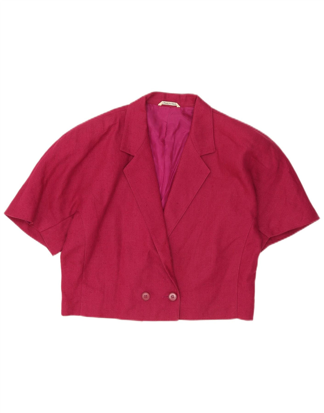 Vintage Damen Crop Kurzarm Blazer Jacke UK 14 Mittelrosa Wolle