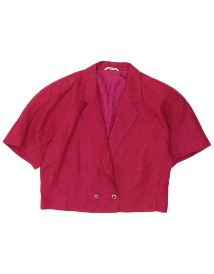 Vintage Damen Crop Kurzarm Blazer Jacke UK 14 Mittelrosa Wolle
