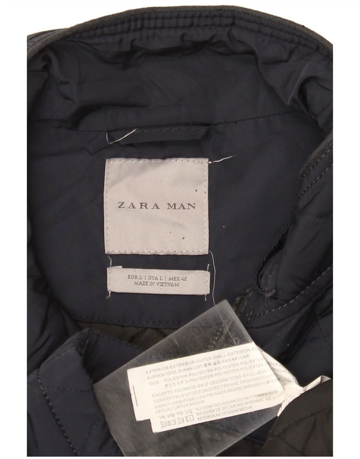 Zara Herren Steppjacke UK 40 Large Marineblau Polyester
